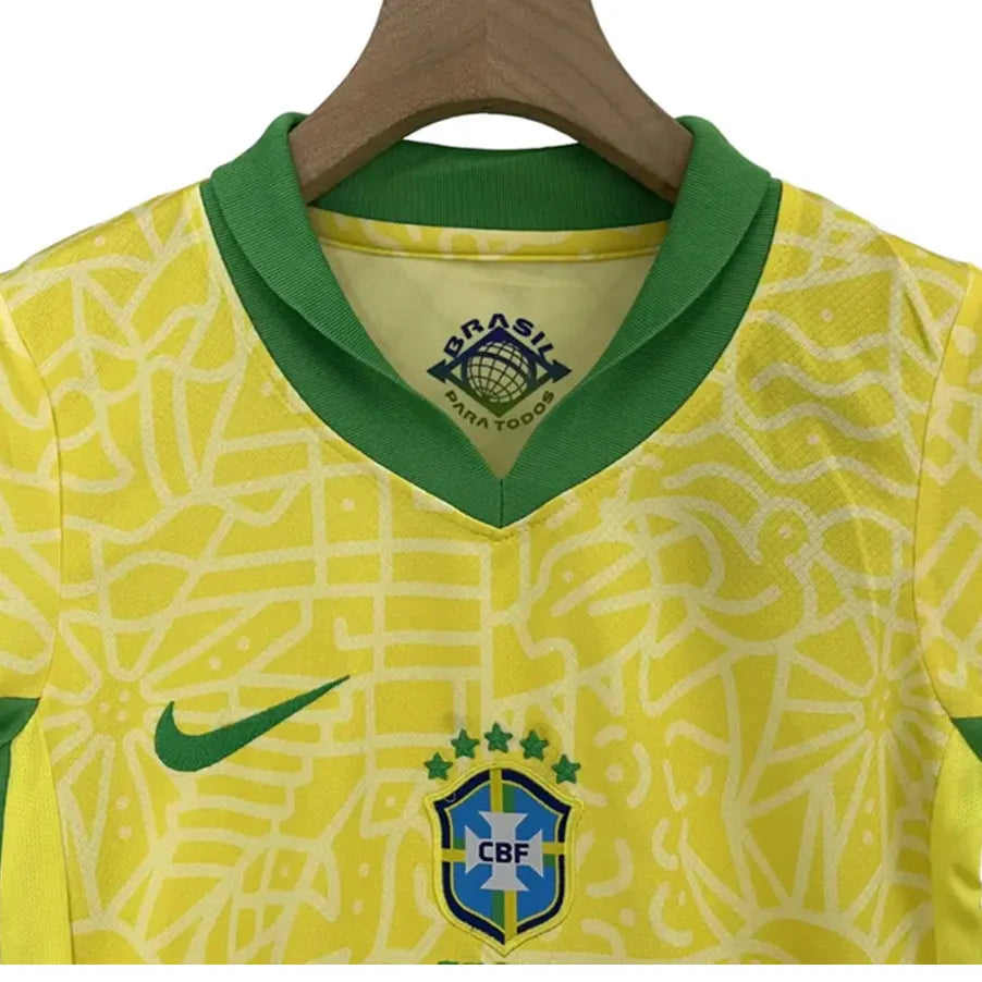 Conjunto Camisa Short Brasil Seleção Brasileira 2024 I Amarela Torcedor Infantil