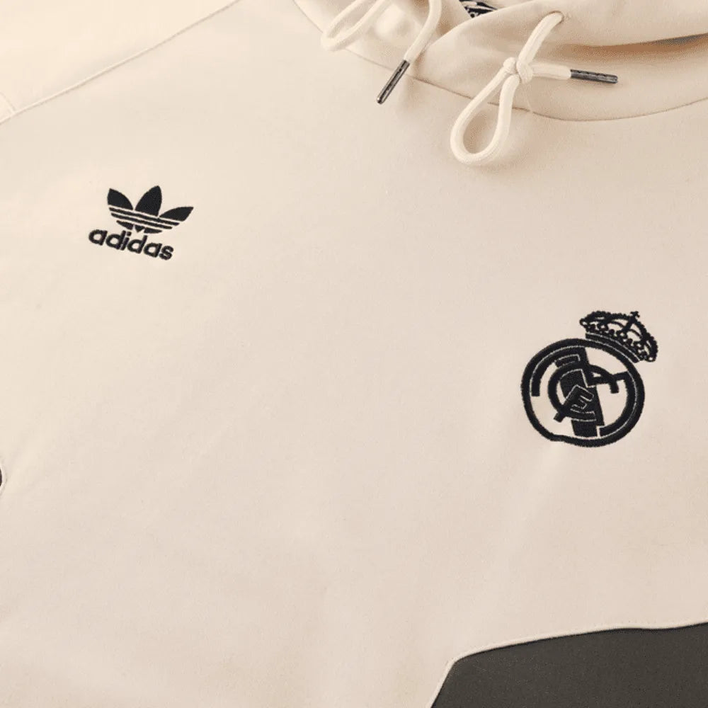 Conjunto Moletom Blusa e Calça Real Madrid 24/25 Creme/Verde Canguru Masculino