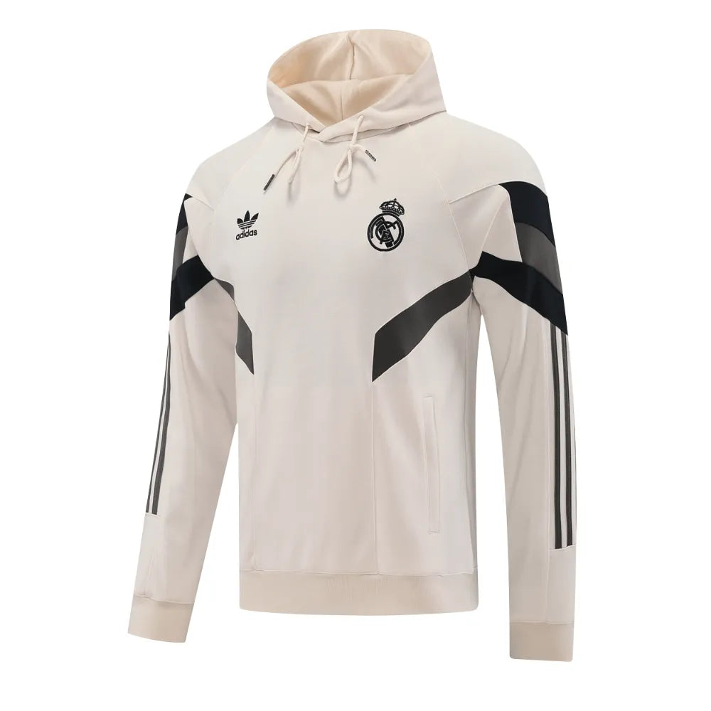 Conjunto Moletom Blusa e Calça Real Madrid 24/25 Creme/Verde Canguru Masculino