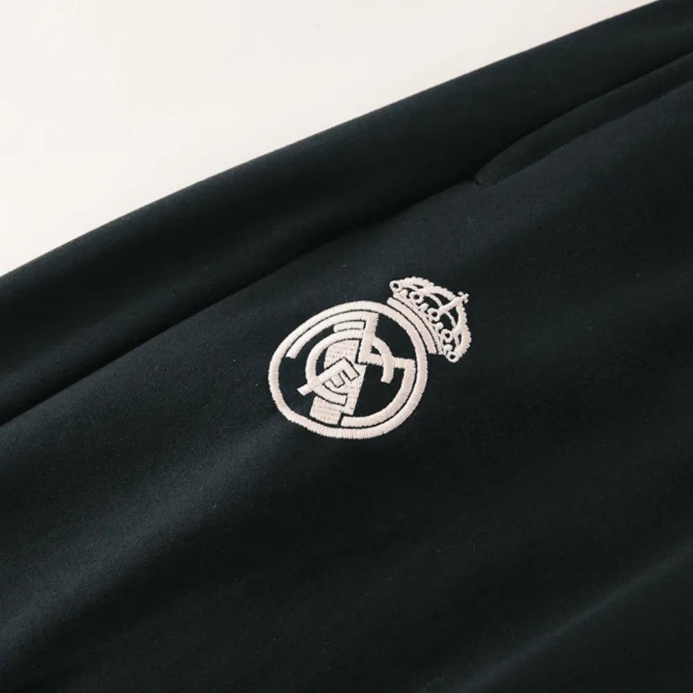 Conjunto Moletom Blusa e Calça Real Madrid 24/25 Creme/Verde Canguru Masculino