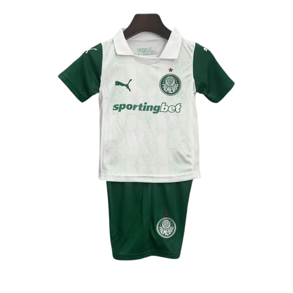 Kit Conjunto Camisa e Shorts Infantil Palmeiras II 25/26 Torcedor Branco