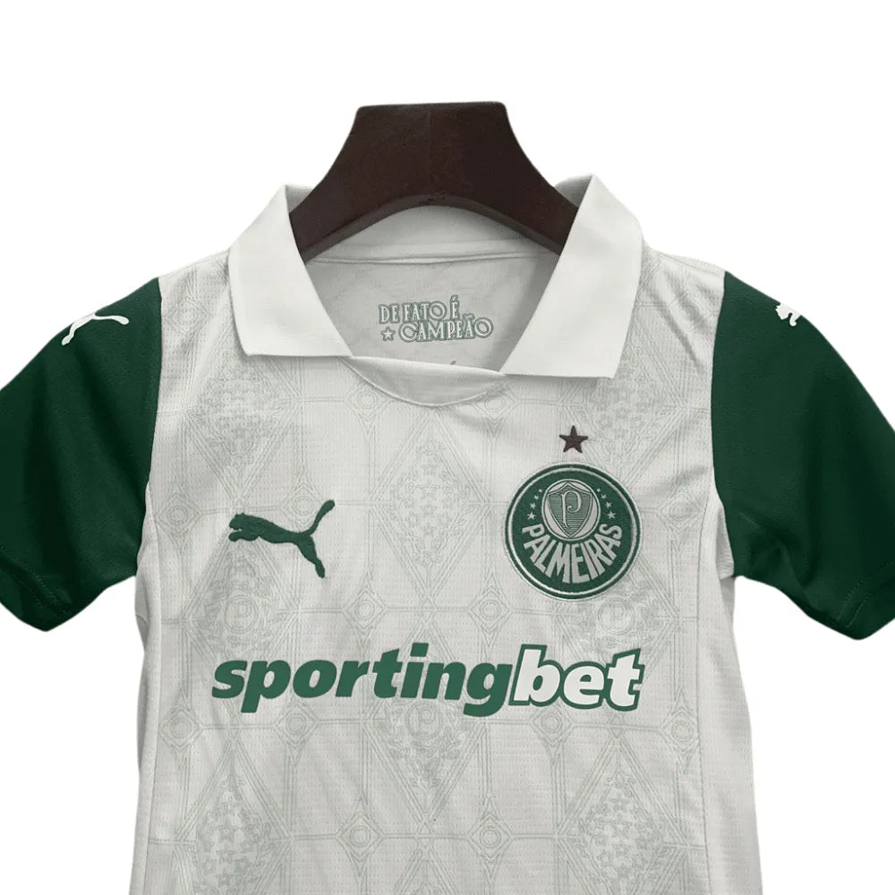 Kit Conjunto Camisa e Shorts Infantil Palmeiras II 25/26 Torcedor Branco