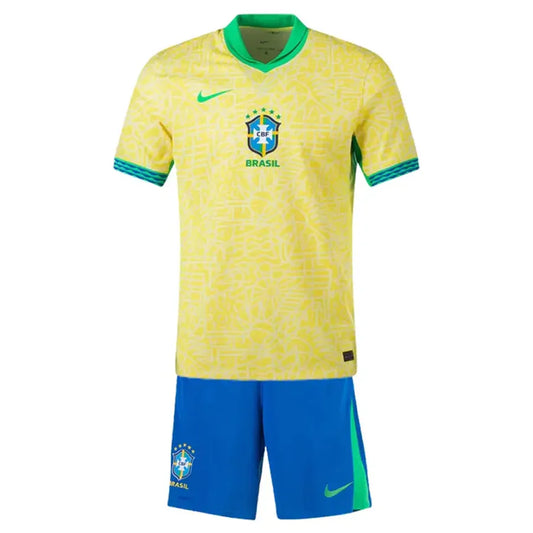 Conjunto Camisa Short Brasil Seleção Brasileira 2024 I Amarela Torcedor Infantil