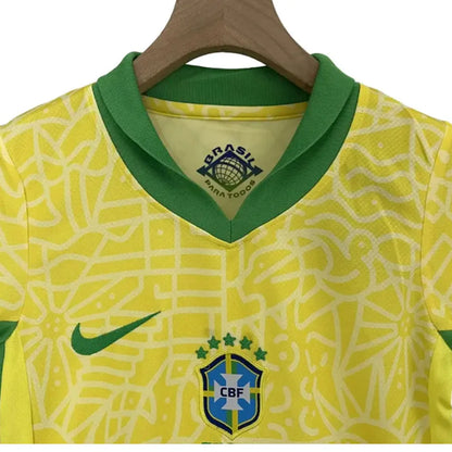 Conjunto Camisa Short Brasil Seleção Brasileira 2024 I Amarela Torcedor Infantil
