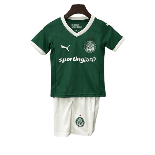 Kit Conjunto Camisa e Shorts Infantil Palmeiras I 25/26 Torcedor Verde e Branco